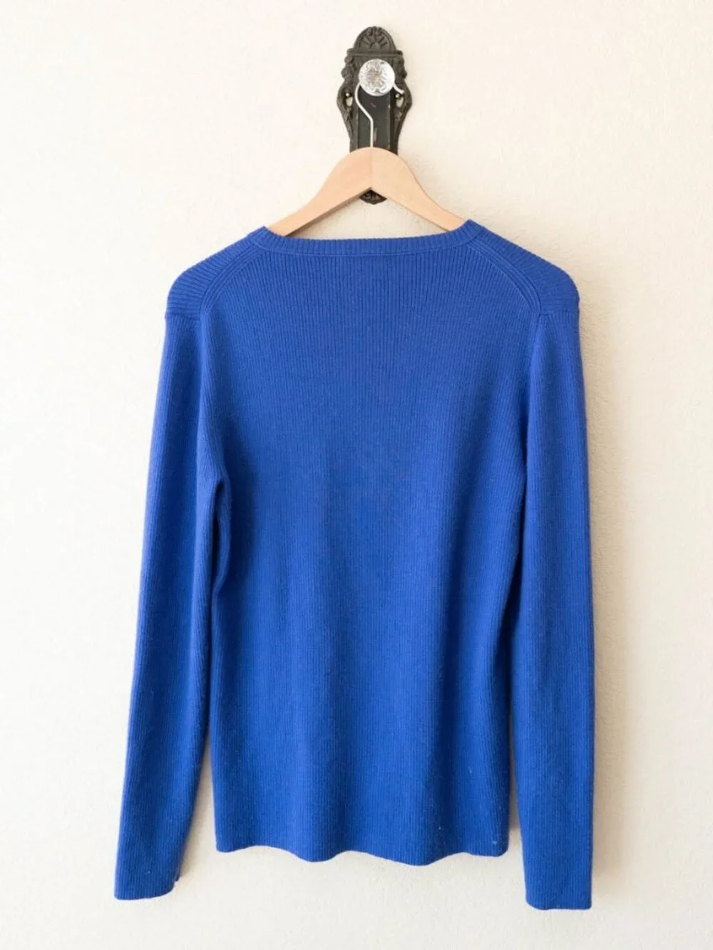 J Crew Merino Wool Blend Ribbed Sweater L Blue Long Sleeve Lightweight Knit